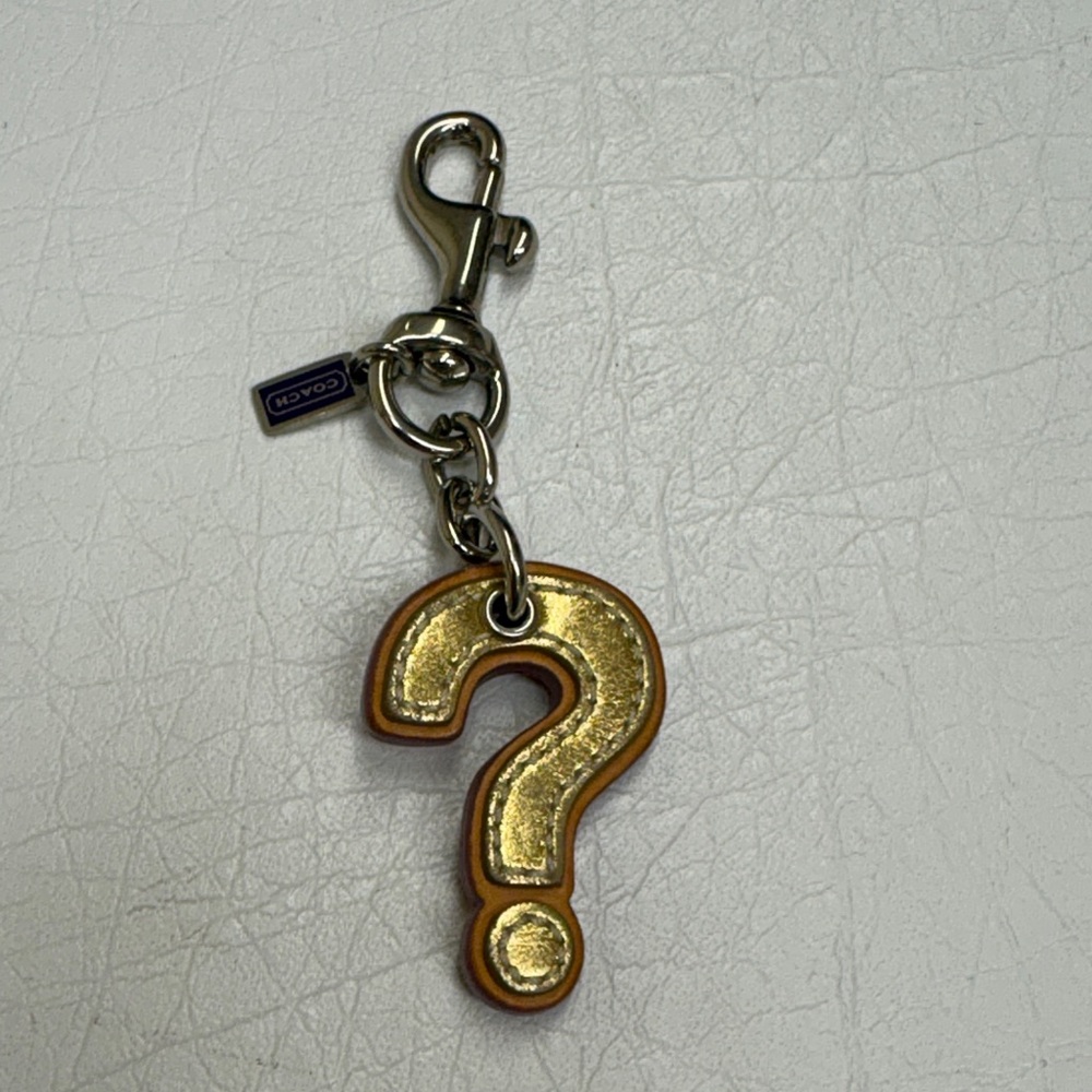 Coach Metallic Gold and Tan Question Mark Keychain